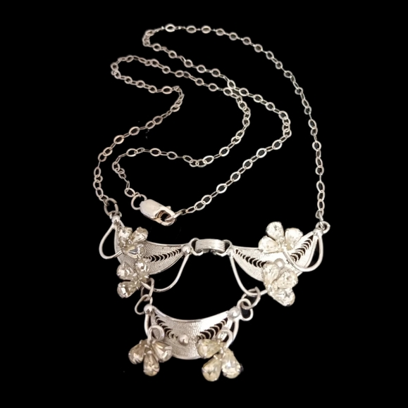 Vintage ESPO Sterling Silver Filigree Rhinestone Necklace 21" - Picture 13 of 13